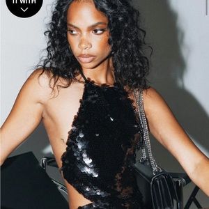 Black Sequin Princess Polly Top